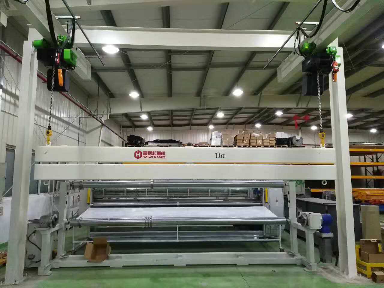 豪鋼起重機(jī)為哈巴西Habasit提供雙單軌懸掛起重機(jī)